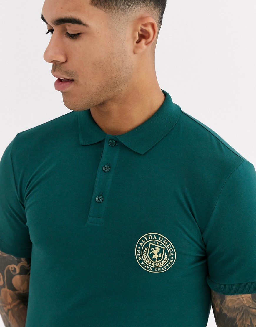 ASOS DESIGN muscle polo with chest emblem in green