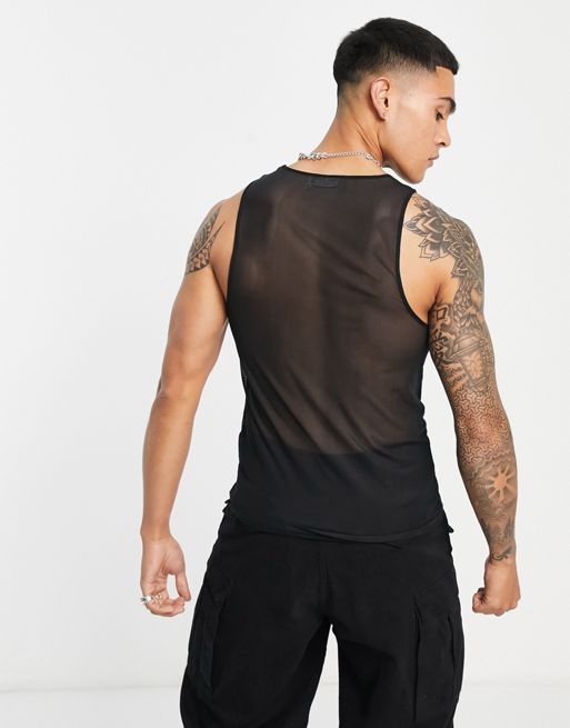 ASOS DESIGN muscle fit bodysuit in black mesh with cut and sew panels