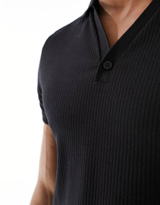 ASOS DESIGN muscle rib polo in black | ASOS