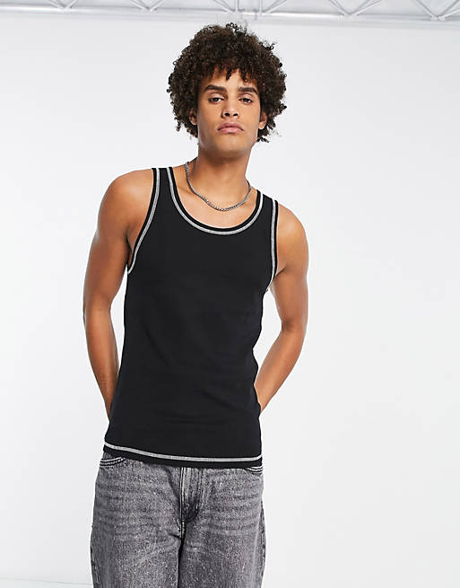 ASOS DESIGN muscle rib singlet in black with contrast stitch | ASOS