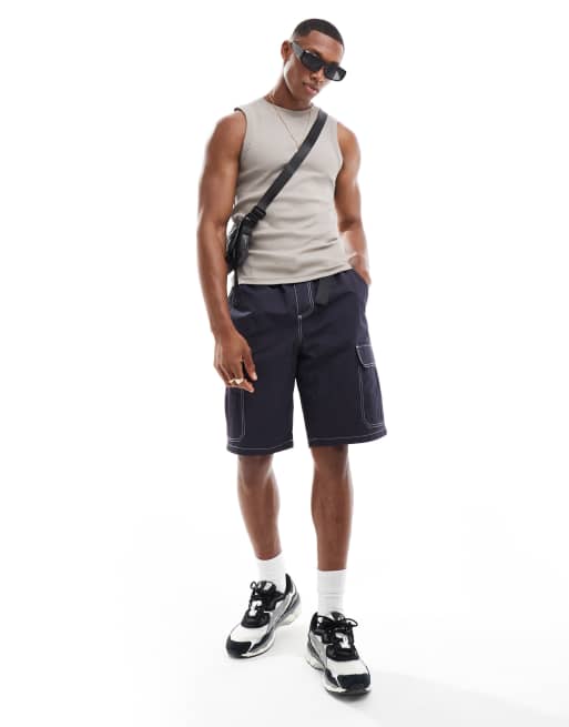 ASOS DESIGN muscle rib singlet with crew neck in brown