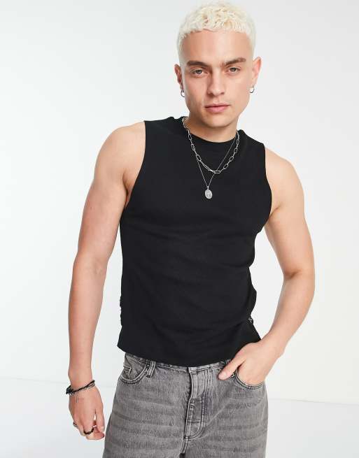 ASOS DESIGN muscle rib singlet with hook and bar detail in black (part of a set) 