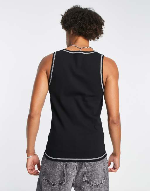 ASOS DESIGN muscle rib vest in black with contrast stitch , 2 of 4