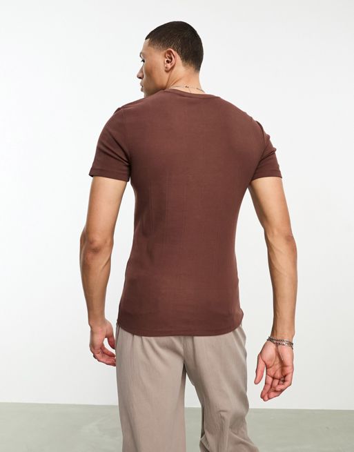 ASOS DESIGN short sleeve t-shirt with mock neck and taping detail in khaki