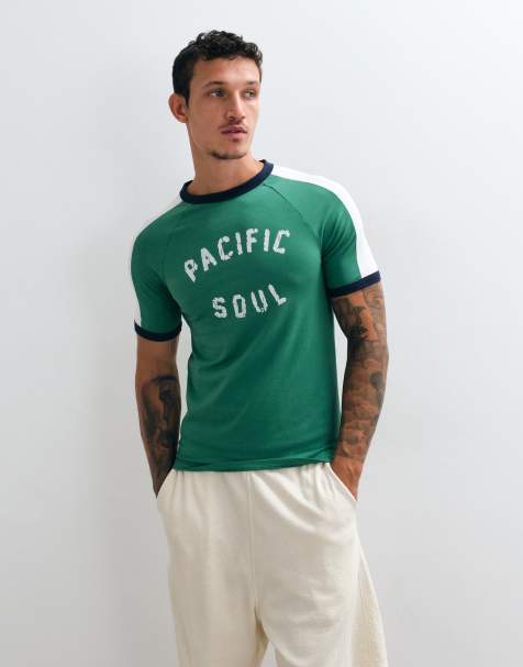 ASOS DESIGN muscle ringer t-shirt med sliten Pacific Soul-grafik i grönt - view 1
