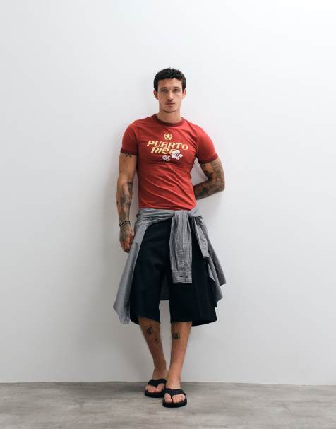 ASOS DESIGN muscle ringer T-shirt met Puerto Rico-opdruk in rood - view 1