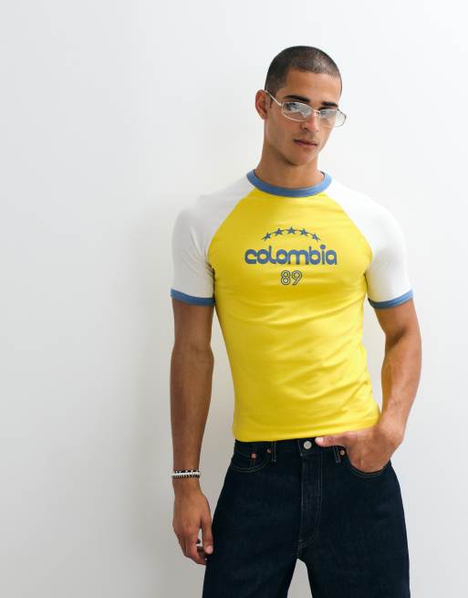 ASOS DESIGN Muscle-Ringer-T-Shirt mit Colombia-Print in Cremeweiß, 2 von 5