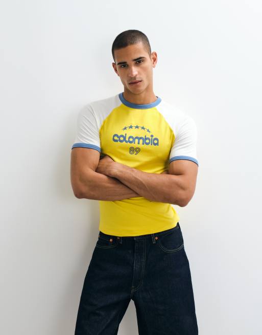 ASOS DESIGN Muscle-Ringer-T-Shirt mit Colombia-Print in Cremeweiß, 4 von 5