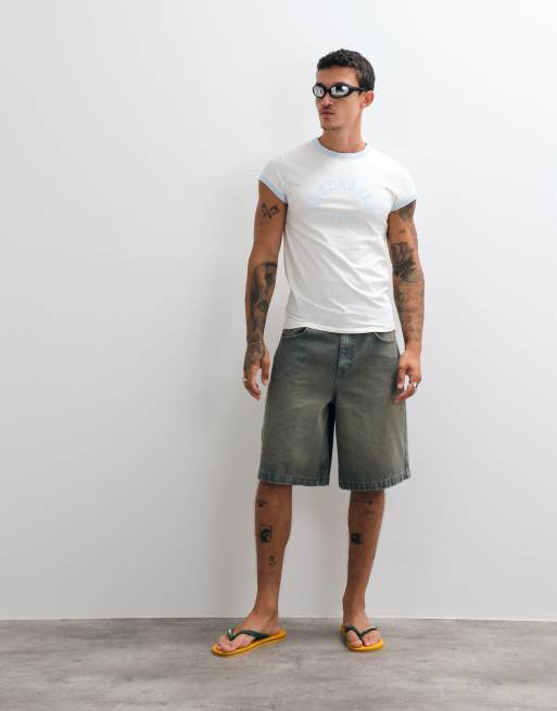 ASOS DESIGN Muscle-Ringer-T-Shirt mit Used-Look-Sonnenmotiv in Cremeweiß, 5 von 5