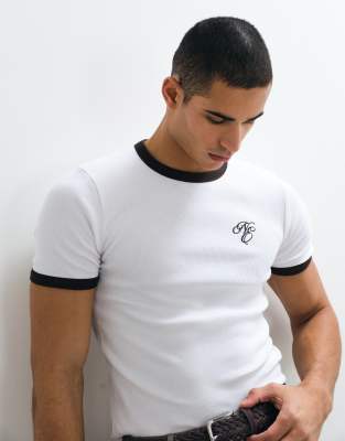 Футболка ASOS DESIGN muscle ringer с рисунком на груди из белой ткани в рубчик white