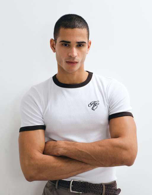 ASOS DESIGN muscle ringer T-shirt with chest graphic in white ribbed fabric, 4 of 5
