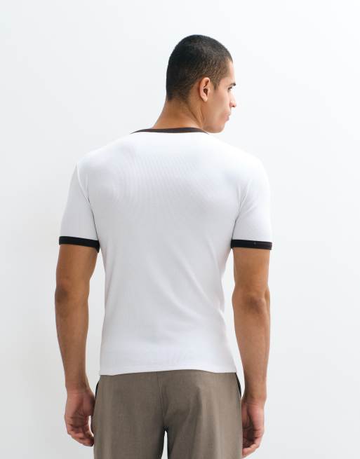 ASOS DESIGN muscle ringer T-shirt with chest graphic in white ribbed fabric, 5 of 5