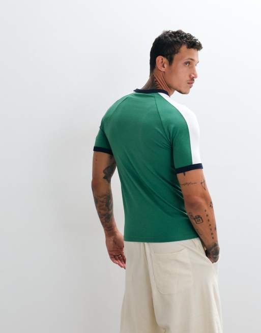 ASOS DESIGN muscle ringer t-shirt with distressed pacific soul graphic in green, 2 of 5