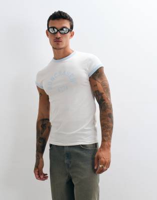 Asos Design Muscle Ringer T-shirt With Distressed Sun Chaser Graphic In White