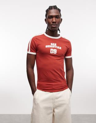 Asos Design Muscle Ringer T-shirt With High Build Sports Graphic In Red
