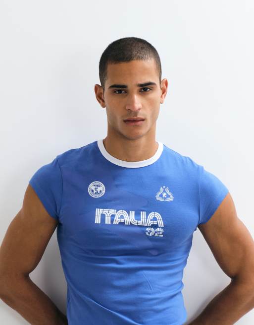 ASOS DESIGN muscle ringer T-shirt with Italia soccer graphic in blue, 3 of 5