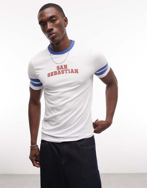 ASOS DESIGN muscle ringer T-shirt with San Sebastian graphic in white - view 1