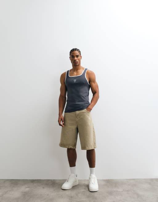 ASOS DESIGN muscle ringer vest with chest embroidery in grey, 4 of 5