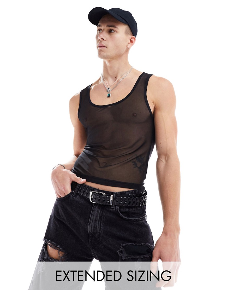 ASOS DESIGN muscle scoop vest in black power mesh