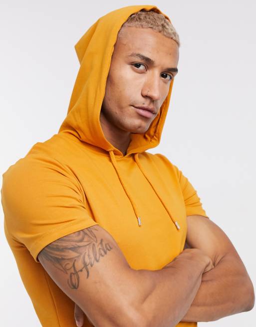 ASOS DESIGN muscle short sleeve hoodie in yellow