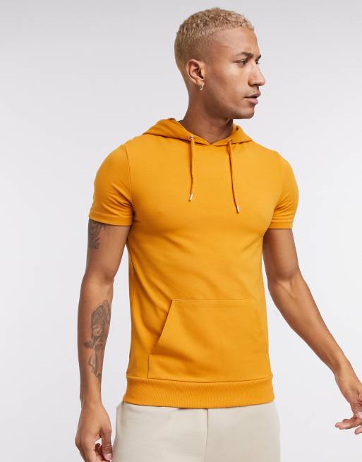 ASOS Short Sleeve Hoodie With Curved Hem in Pink for Men