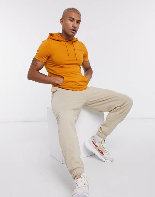 ASOS DESIGN muscle short sleeve hoodie in yellow