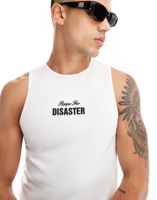 ASOS DESIGN muscle singlet in white with text chest print