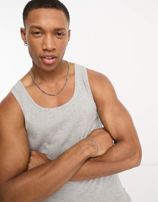 ASOS DESIGN muscle singlet with crew neck in grey marl