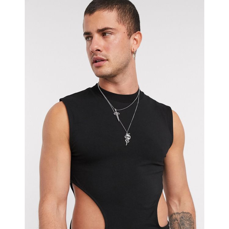 ASOS DESIGN sleeveless mesh tank top with I heart me in black