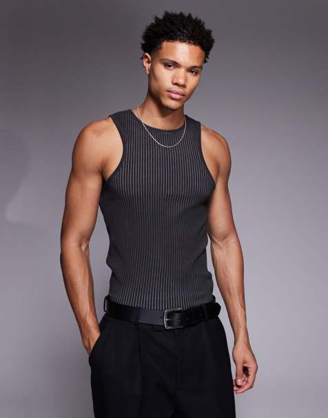 ASOS DESIGN muscle square neck tank top in oil washed black rib - view 1