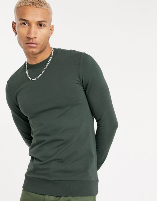 ASOS DESIGN muscle sweatshirt in dark green marl