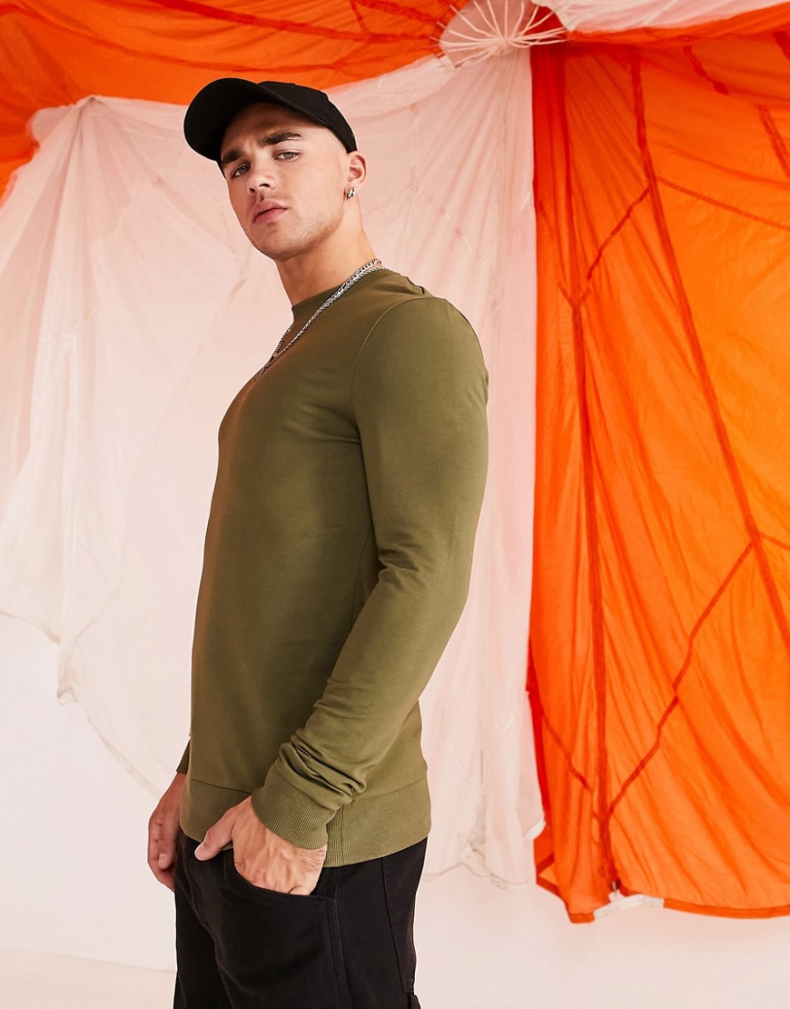 ASOS DESIGN muscle sweatshirt in khaki-Green