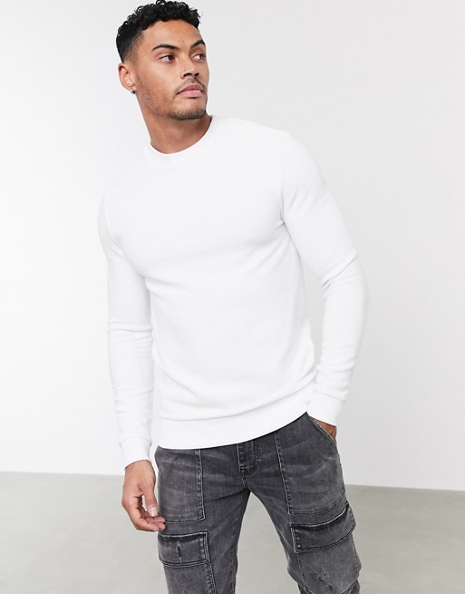 ASOS DESIGN muscle ribbed sweatshirt in white