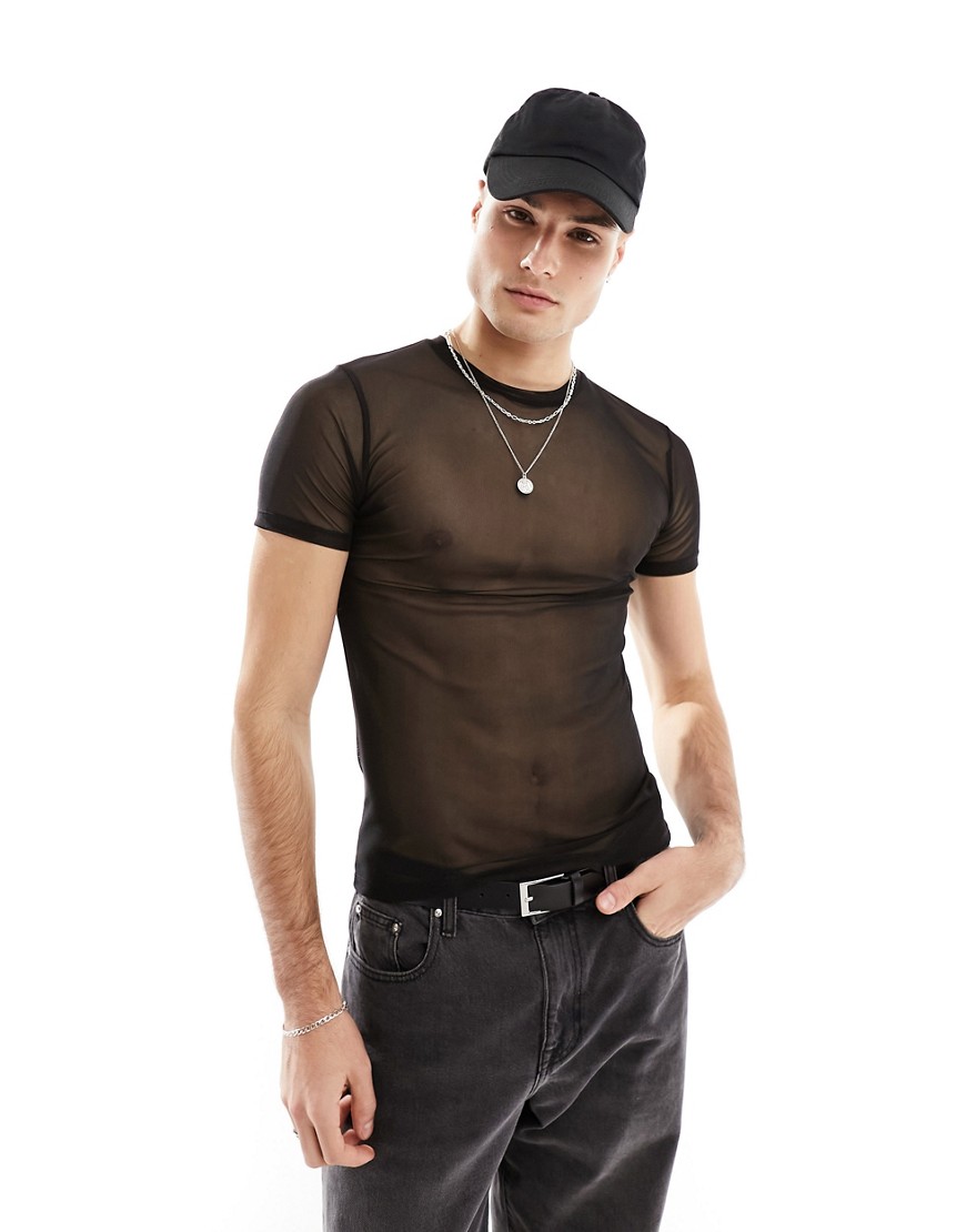 ASOS DESIGN muscle t-shirt in black mesh