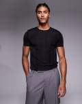 [ASOS DESIGN] ASOS DESIGN muscle t-shirt in black sheer ribbed mesh XL BLACK