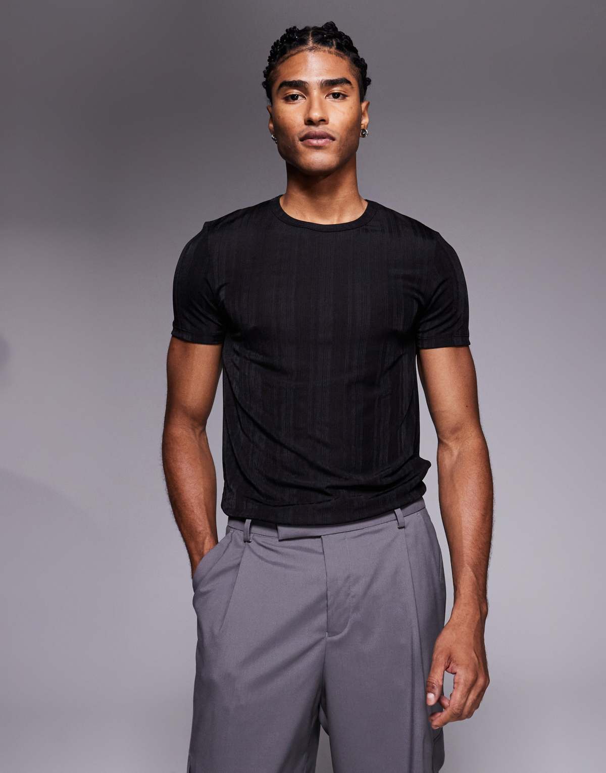 ASOS DESIGN muscle t-shirt in black sheer ribbed mesh