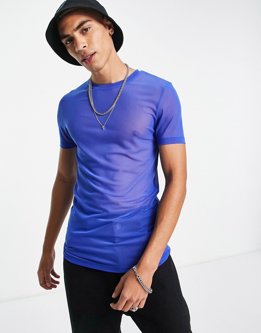ASOS DESIGN muscle T-shirt in blue mesh