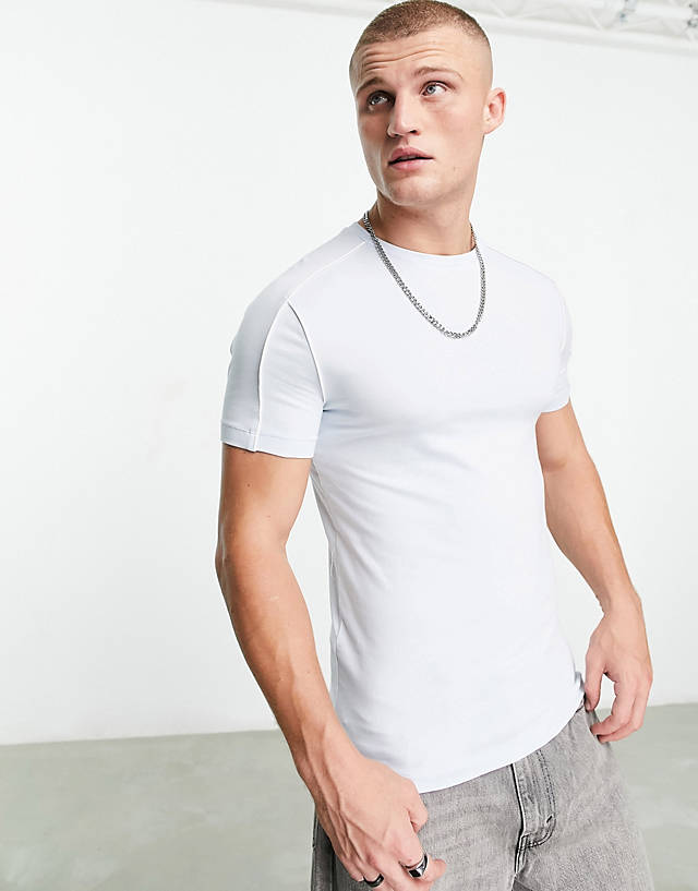 ASOS DESIGN - muscle t-shirt in blue with white piping