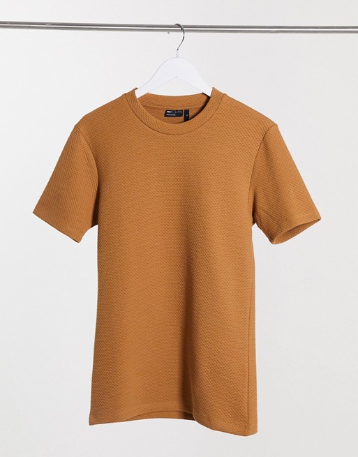 ASOS DESIGN muscle t-shirt in brown heavyweight textured fabric