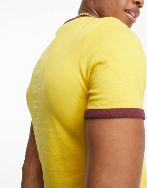 ASOS DESIGN muscle t-shirt in mustard with ringer in cotton blend ...