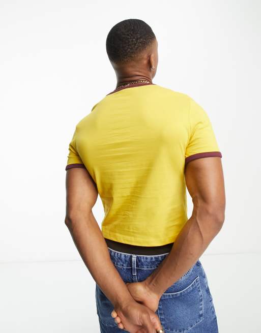 ASOS DESIGN muscle t-shirt in mustard with ringer in cotton, 2 of 4