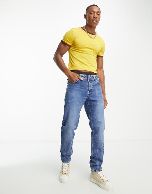 ASOS DESIGN muscle t-shirt in mustard with ringer in cotton, 4 of 4