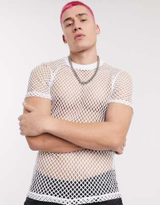 ASOS DESIGN muscle t-shirt in white open mesh