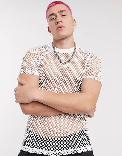 Detectable about Line of sight ASOS DESIGN muscle t-shirt in white open mesh | ASOS