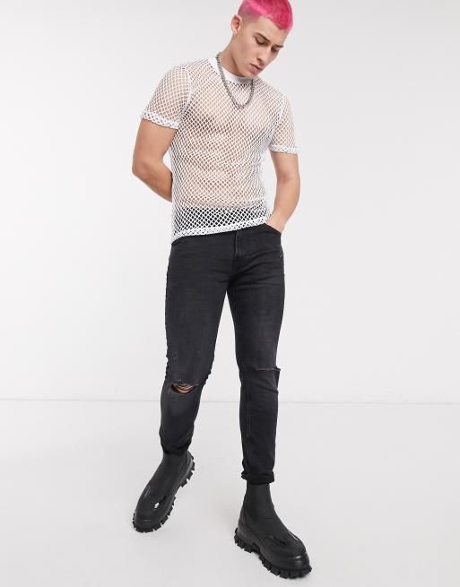 ASOS DESIGN muscle t-shirt in white open mesh