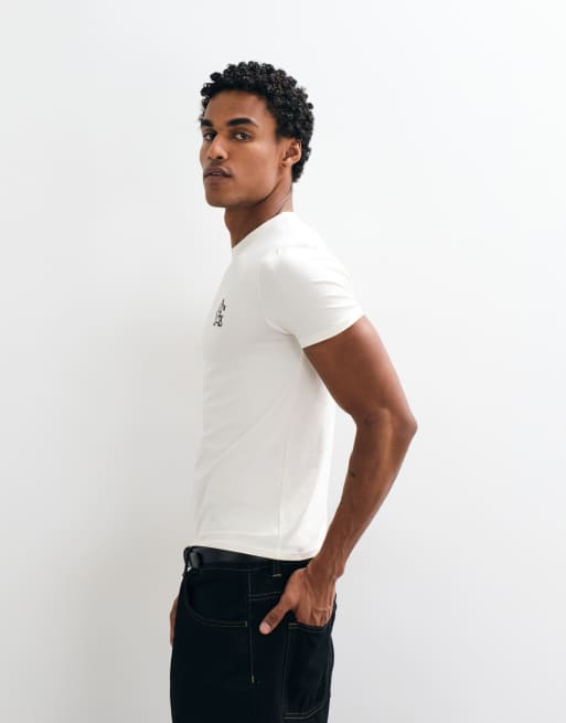 ASOS DESIGN muscle-t-shirt med brösttryck i creme, 5 av 9