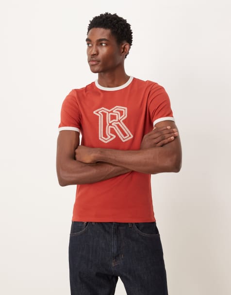 ASOS DESIGN muscle t-shirt with chained graphic in burgundy - view 1