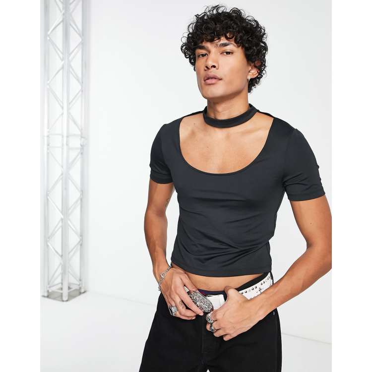 ASOS DESIGN muscle fit t-shirt with chest cut outs in black