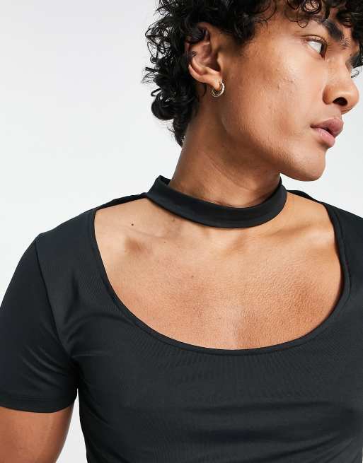 ASOS DESIGN muscle fit t-shirt with chest cut outs in black