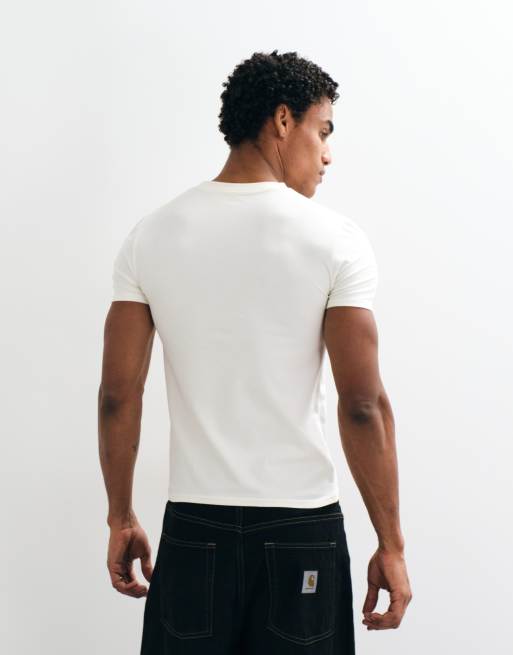 ASOS DESIGN muscle t-shirt with chest graphic in cream, 4 of 9